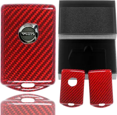 Produktbild von Auto Schlüssel Echt Carbon Schutz Hülle Hardcover Rot kompatibel mit Volvo S60 V60 S90 XC40 XC60 XC90 KEYLESS SMARTKEY