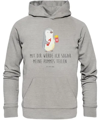 Produktbild von Mr. & Mrs. Panda Sweathoodie Pinguin Pommes Größe S - Heather Grey - Geschenk, für Frauen, Partner, Statement-Hoodie, Freundin, Valentinstag, Hochzeitstag, Freund, Pulli