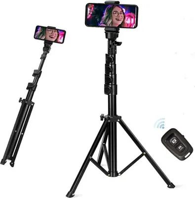 Produktbild von 160cm Handy Stativ, Erweiterbarer All-in-One Selfie Stick Stativ mit Bluetooth Fernbedienung, Smartphone & Kamera Stative Kompatibel mit iPhone, Galaxy, Perfekt für Selfies/Videoaufnahmen