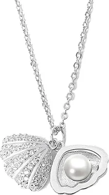 Produktbild von Suzan Gold® 925 Silber Damenkette mit Muschel, Perle & Zirkonia im Design PearlShell | Zarte Halskette im maritimen Look – hochwertiger, wasserfester & er Silberschmuck | Geschenk für Frauen