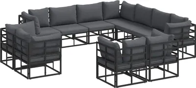 Produktbild von Gartensofa-set mit Kissen 11 pcs Schwarz Aluminium
