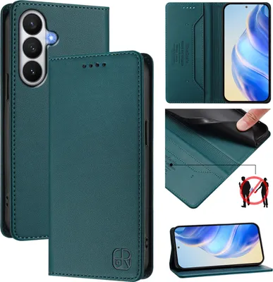 Immagine prodotto di Custodia in pelle per Samsung Galaxy S26 Pro, flip case con slot per carte, portafoglio e supporto Verde scuro
