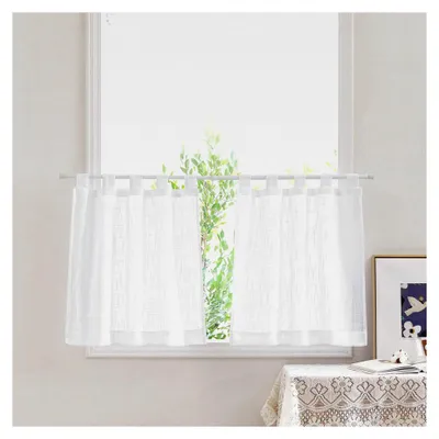 Produktbild von Küchengardinen Kurz Schlaufenschal 2er Set B 60 x H 45 cm für Wohnmobile, halbtransparent, Scheibengardine für Badezimmerfenster, Weiß