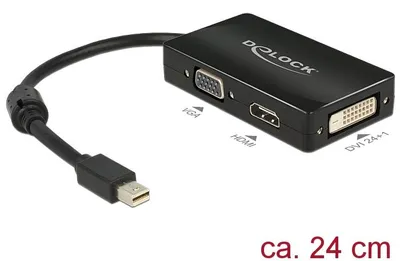 Produktbild von Delock Delock Adapter mini Displayport 1.1 male > VGA / HDMI / DVI female Passive - Videokonverter - DisplayPort - DVI, HDMI, VGA - Schwarz