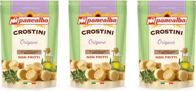 Produktbild von 3x Panealba Crostini Origano Croutons mit Oregano Gesalzener Snack Nicht Gebraten Nicht Frittiertes 100g