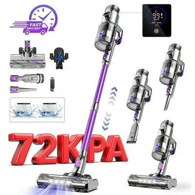 Produktbild von Kabelloser Staubsauger - Stielstaubsauger - 550 W - Laufzeit 30–59 Min - HEPA-Filter - LCD-Display - Staubbehälter 1–2 l - Unter 3 kg - Lila