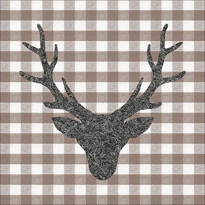 Produktbild von Servietten Papier 33x33cm 3-lagig mit Hirsch Kopf Karo Motiv 20 Stück