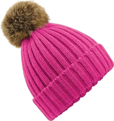 Image de Beechfield Bonnet tricoté unie avec pompon RW5283 (taille unique) (Fuchsia)
