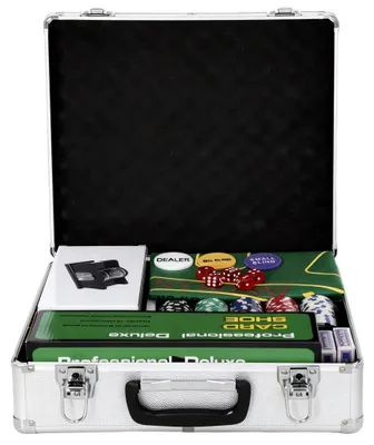 Productafbeelding van SPORTNOW Pokerkoffer: afsluitbare pokerset met koffer, inclusief 500 chips, kaarten, en 5 dobbelstenen