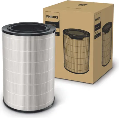 A Philips air purifier filter and its packaging.