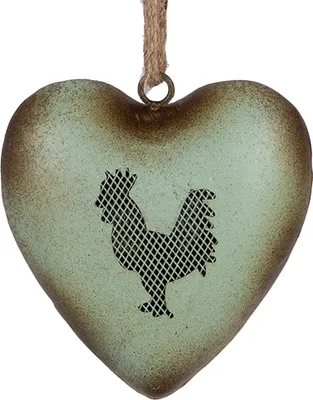 Image de Clayre & Eef Pendentif décoratif Coeur 14x5x14 cm Vert Métal Coq