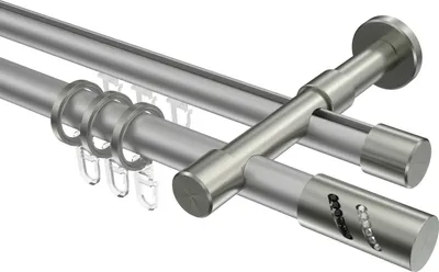 Produktbild von Interdeco Rundrohr-Innenlaufstange / Gardinenstange (Kombination) Silbergrau / Edelstahl-Optik, Typ Prestige Zoena (Glitzerzylinder), 20 mm Ø 2-läufig, 140 cm