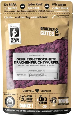 Produktbild von Drachenfruchtwürfel pink, gefriergetrocknet, 100% Frucht, 50g