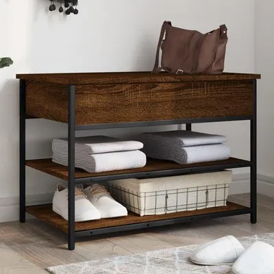 Imagen del producto de Zapatero con capacidad de almacenamiento - Banco de entrada de madera con estructura metálica - Para guardar zapatos - Estructura robusta de madera y metal