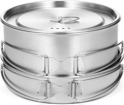 Produktbild von TOMSHOO 2-teiliges Camping-Kochgeschirr-Set Edelstahl-Topfpfannen-Kochset mit faltbaren Griffen Netztragetasche
