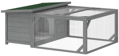 Image de Cage à lapins avec enclos et toit en bitume | Couleur : Gris | Dimensions : 100 x 125,5 x 49 cm