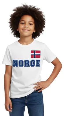 Produktbild von Spreadshirt Norwegen Trikot | Norwegen Fußball Flagge Kinder T-Shirt, 98/104 (3-4 Jahre), Weiß