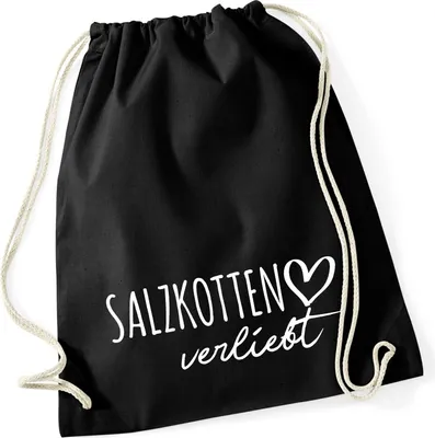 Produktbild von Huuraa Turnbeutel Salzkotten verliebt 12 Liter Black Baumwolle Rucksack Geschenkidee