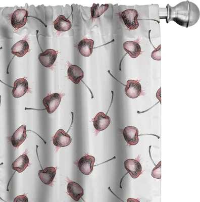 Produktbild von ABAKUHAUS Kirsche Vorhänge, Gardinen, Illustration von Grunge-Stil Sketchy Obst Motiven auf einem einfachen Hintergrund, 2 Stück 75 x 225 cm, Weiß Hellrosa