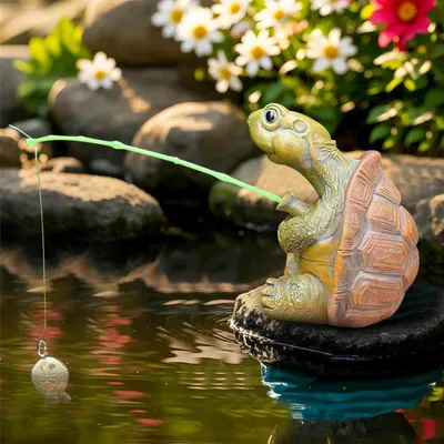 Produktbild von Mini-Teichdekoration – Figuren für Garten und Außenbereich – Schildkröte, Panda, Frosch, Schwein – Wetterfeste Dekofiguren aus Kunstharz