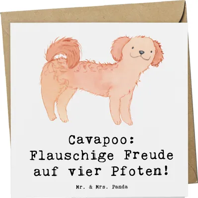 Produktbild von Mr. & Mrs. Panda doppelkarte Cavapoo Flauschigkeit - Weiß - Geschenk, treue Begleiter, Glückwunschkarte, faltkarte, Familienhund, Pudel, Hunderassen Pflege, anlasskarte