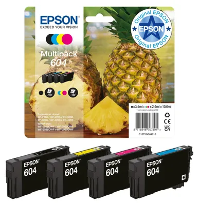 Produktbild von Epson Orginal 604 Tinte Ananas Multipack 4-farbig Standard, XP-2200 XP-2205 XP-3200 XP-4205 WF2910DWF WF2930DWF WF2950DWF