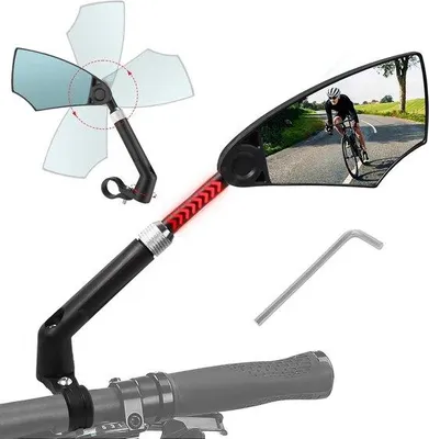 Productafbeelding van Famanu achteruitkijkspiegel voor fiets, 360° draaibaar, HD, extra groot, geschikt voor sturen van 20-23 cm - linkerzijde