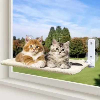 Produktbild von Famanu Katzenhängematte für Fenster mit wechselbarem Bezug - Klappbares Katzenbett mit Saugnäpfen - Grau