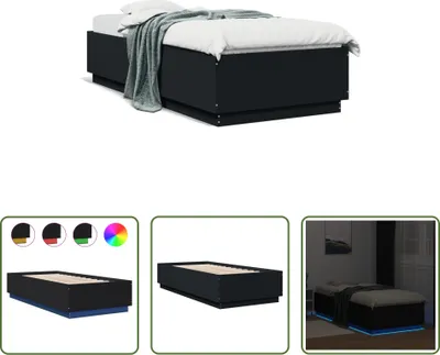 Image de The Living Store Cadre de lit avec LED Noir 100x200 cm Bois composite