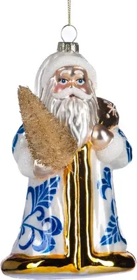 Productafbeelding van Goodwill kerstornament, Kerstman, glas, wit, goud, blauw, hoogte 17,5 cm