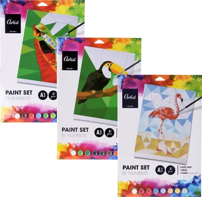 Immagine prodotto di Pittura numerica A3 su tela (senza cornice) - set di 3 - inclusi pennelli e colori