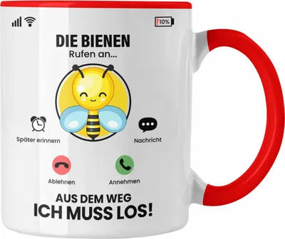 Produktbild von Trendation - Die Bienen Rufen An Tasse Geschenk für Bienen Züchter Besitzer Geschenkidee Lustig Spruch Imker (Rot)