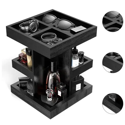 Produktbild von Parfüm-Organizer aus Holz, 3-stöckiger Parfümständer mit 360°-Drehfunktion für Schreibtisch und Nachttisch, mit großem Fassungsvermögen