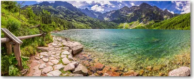 Produktbild von Tulup® Glas-Bild Wandbild aus Glas - 125x50 - Wandkunst - Wandbild hinter gehärtetem Sicherheitsglas - Dekorative Wand für Küche & Wohnzimmer  - Landschaften - Gebirge See Tatra - Grün