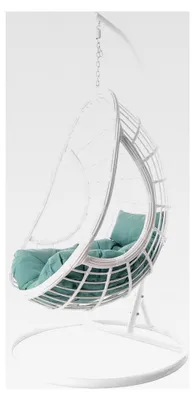 Produktbild von Komplettset: großer Hängesessel mit Gestell und Kissen, Hängesessel in Weiß, Lounge Möbel, Poly-Rattan, weiß (Kissen: türkis Chesterstepp)