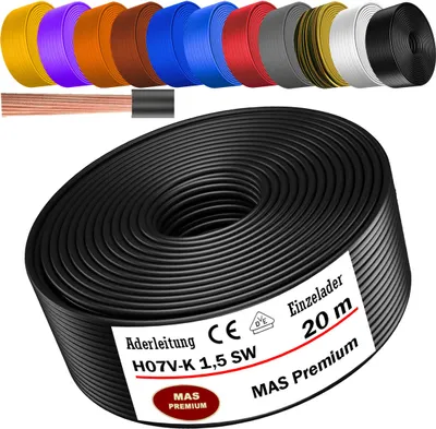 Produktbild von 20m Aderleitung H07 V-K SW 1x1,5 mm² Schwarz Einzelader flexibel