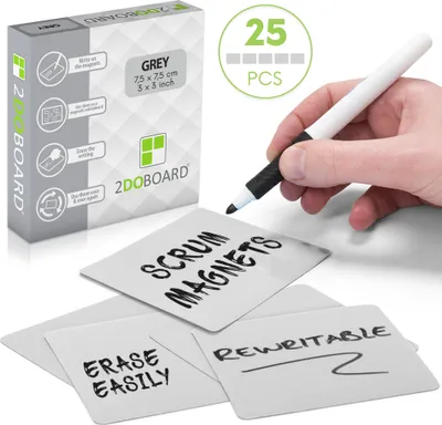 Produktbild von 2DOBOARD Beschreibbare Magnete - 7,5 x 7,5 cm Grau - 25 Stück - Kanban Magnete, Scrum Magnetische Karten oder Magnetstreifen beschreibbar für Whiteboard und Kühlschrank (Grau)