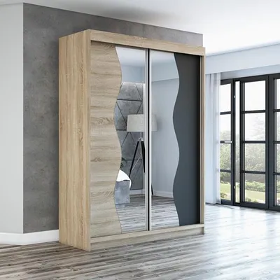 Produktbild von Schwebetürenschrank, 2-türig Schrank mit Spiegel! Moderne Garderobe für Kleidung. Verschiedene Farben (Weiß, Schwarz, Somona) Kleiderschrank RIMA 180 cm