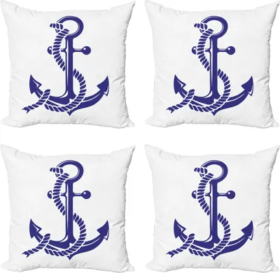 Produktbild von ABAKUHAUS maritim Kissenbezug Set (4 Stück), Seeseil und Anker, Moderner Doppelseitiger Digitaldruck, 40 cm x 40 cm, Dunkle Lavendel und Weiß