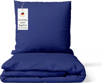 Produktbild von Bettwäsche 135x200 cm Blau 2-teilig einfarbig Mikrofaser Bettbezug mit Kissenbezug 80x80 cm – bügelfrei & hautfreundlich