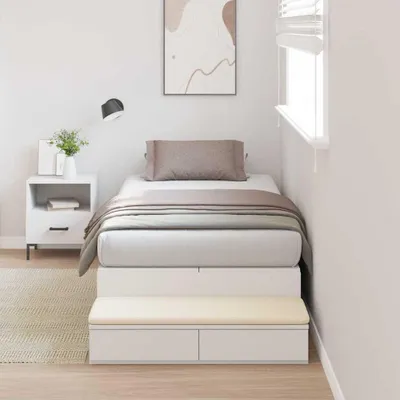 Image de Cadre de lit avec rangement Blanc 90 cm Bois d'ingénierie