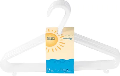 Produktbild von Bieco Kleiderbügel aus Kunststoff, mit Zusatzhaken, perlweiß (8 Stück)