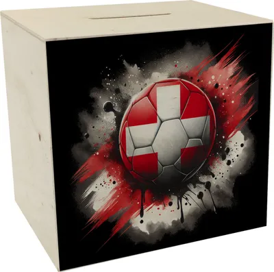 Produktbild von Fußball Schweiz Flagge Spardose aus Holz