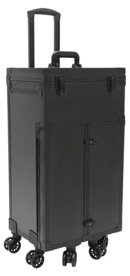 Obrázok produktu pre Kozmetický kufrík na kolieskach – organizér na kolieskach – 4 zásuvky – otočné kolieska o 360° – teleskopická rukoväť – hliník/ABS – 40 × 30 × 80 cm – 30 kg – čierna