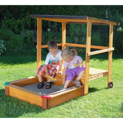 Produktbild von GASPO Sandkasten-Haus aus Holz Sandkiste mit Überdachung L 151 cm x B 108 cm x H 119 cm Natur