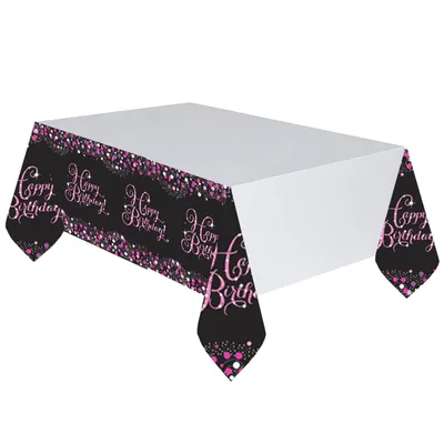 Produktbild von Pinke Glitzer-Feier Plastiktischdecke 120 x 180 cm Happy Birthday -