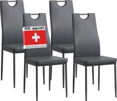 Produktbild von Albatros International SALERNO Esszimmerstuhl, Modern, Kunstleder Grau, Italienisches Design, hohe Belastbarkeit, bodenschonende Kunststofffüße, hoher Sitzkomfort