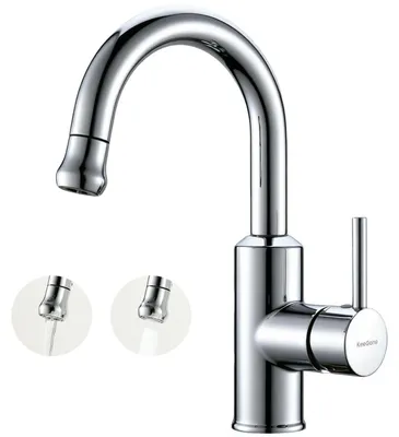 Image de Robinet de salle de bain avec douchette extractible, mitigeur avec 2 types de jets, finition chromée argentée