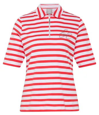 Produktbild von Rabe Damen T-Shirt Koralle Gr. 50 mit Polokragen, Reißverschluss und Streifenmuster