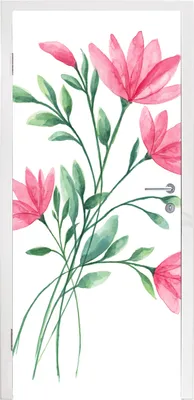 Produktbild von MuchoWow® Türtapete Selbstklebende Türfolie Blumen - Aquarell - Rosa 85x215 cm Türposter Türaufkleber Klebefolie Türklebefolie - Aufkleber für türen - Türplakat - Dekoration